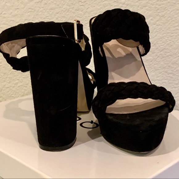 Black Suede Block Heel Platform Heels - Picture 6 of 14